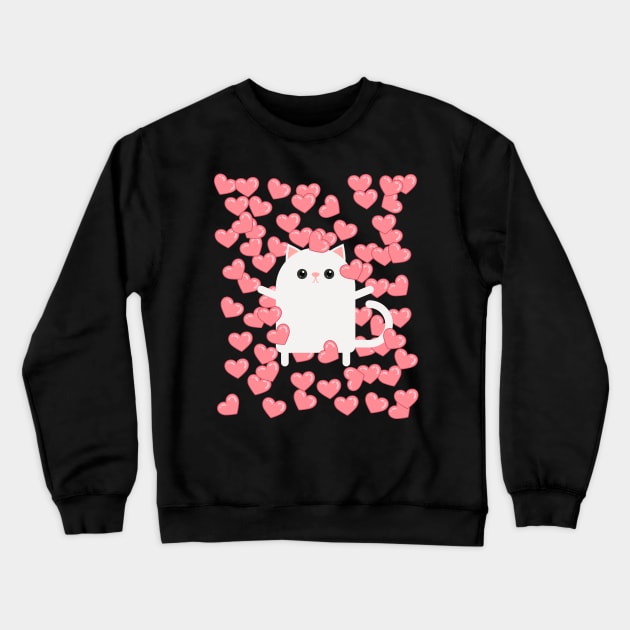 Cute Minimalist Cat Balloons Of Hearts Valentine's Day Crewneck Sweatshirt by teeleoshirts
